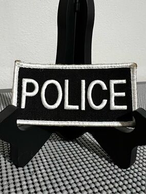“POLICE” 4”x2” Hook & Loop Patch in Black/White
